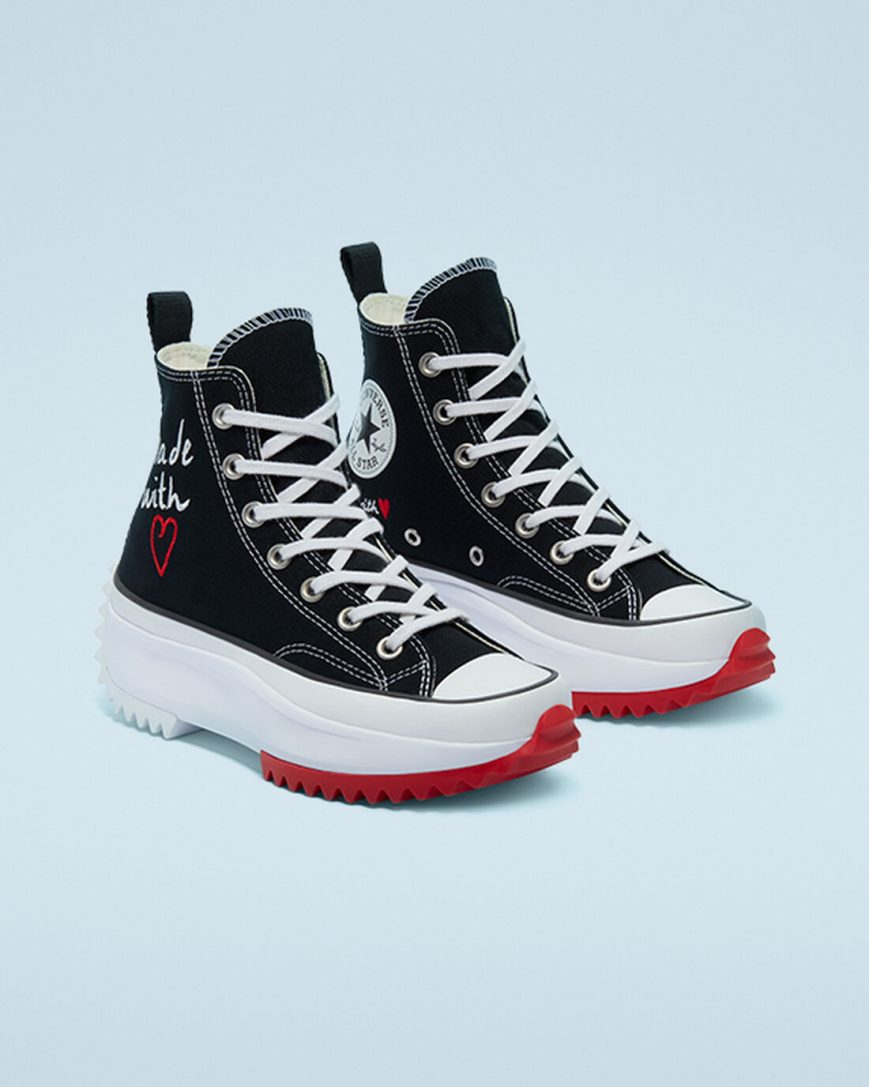 Men's Converse Run Star Hike Made With Love High Top Platform Shoes Black / White / Red | AU 64539Y